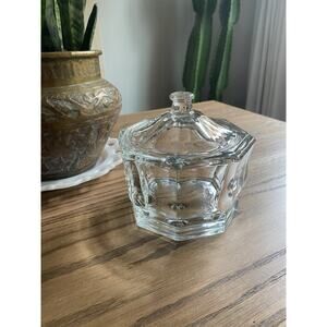Vintage Midcentury Indiana Glass Lidded Candy Dish Clear Concord Paneled Octagon